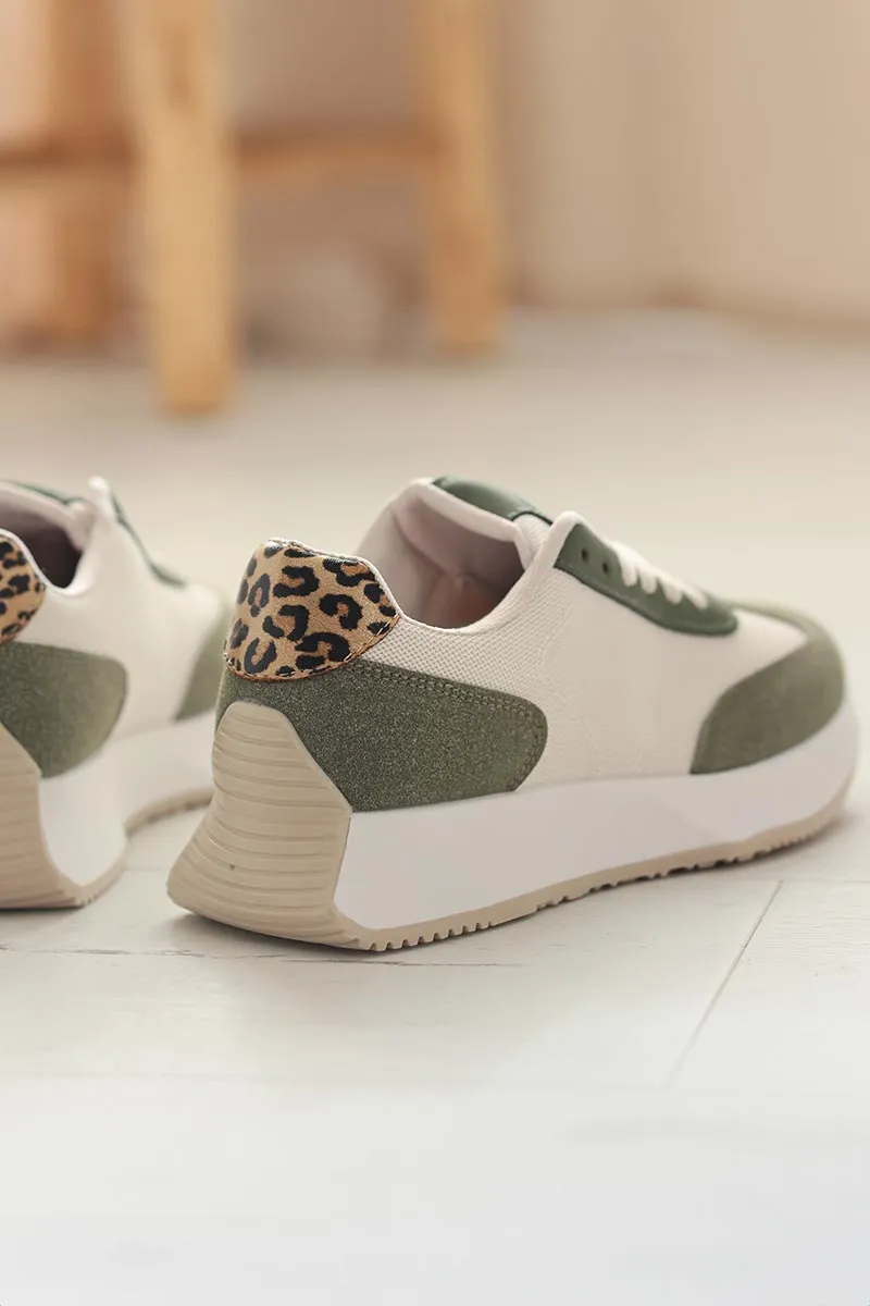Baskets running kaki talon léopard