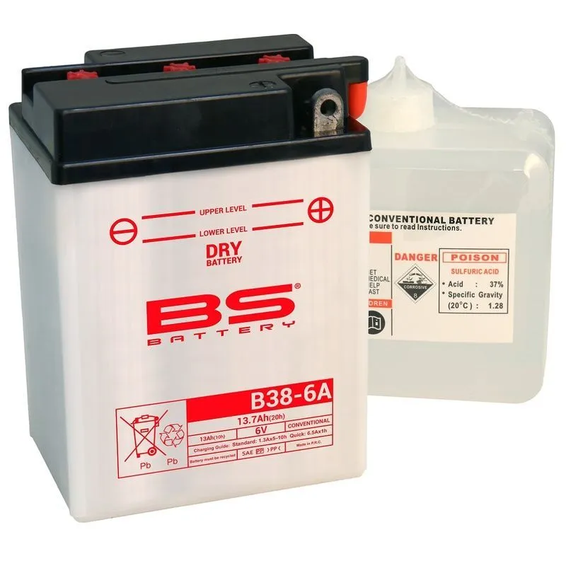 Batterie BS BATTERY conventionnelle avec pack acide - B38-6A - batterie moto