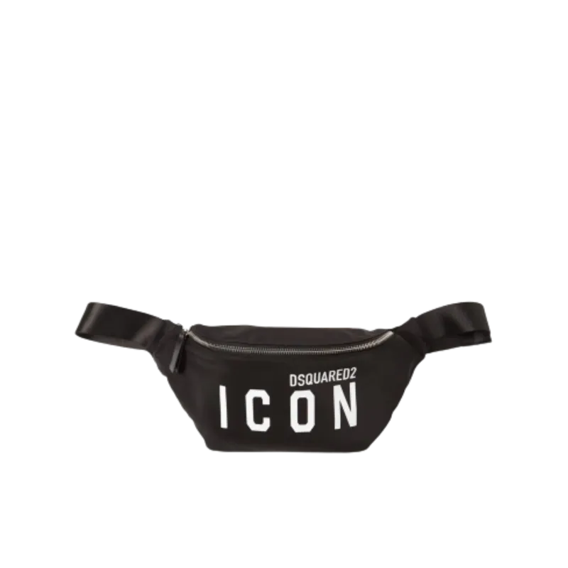 Sac banane en nylon noir logo imprimé ICON blanc