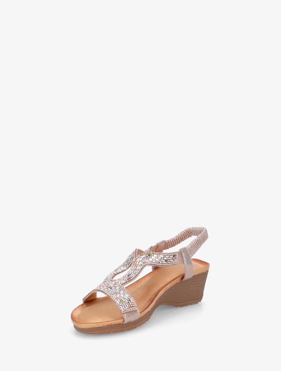 Sandales compensées à strass - Rose gold